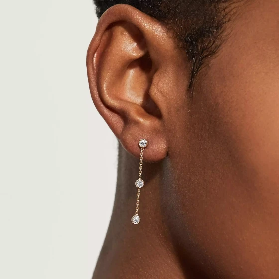 10k gold diamond drop bezel earrings