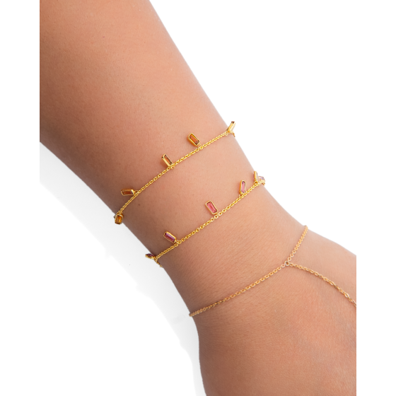 14k gold gemstone drop baguette bracelet