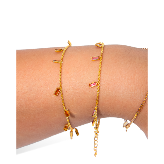 14k gold gemstone drop baguette bracelet
