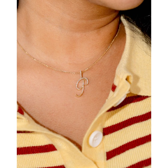 14k diamond letter pendant