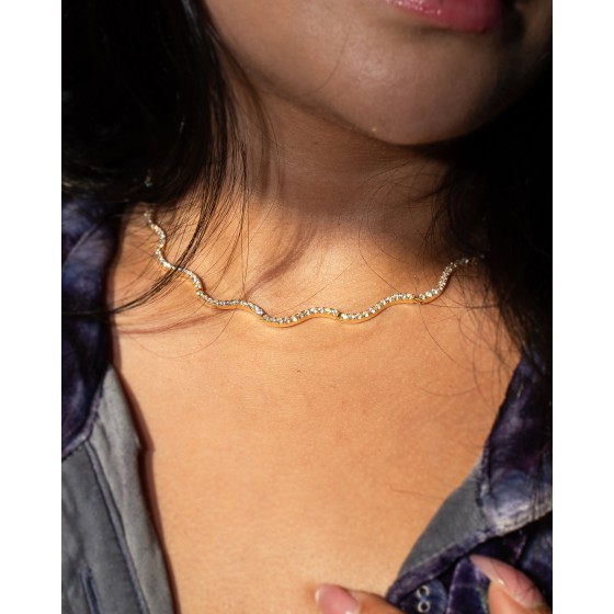 7ctw 14ct gold diamond wavy tennis necklace